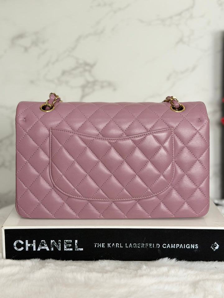 CHANEL series 21 Mauve Pink Purple Lambskin LGHW Medium ML Timeless Classic Double Flap Bag 2015