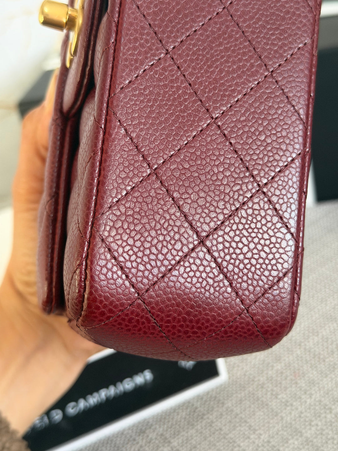 CHANEL series 21 15B collection Burgundy Caviar GHW Mini Rectangular Flap Bag 2015 RARE