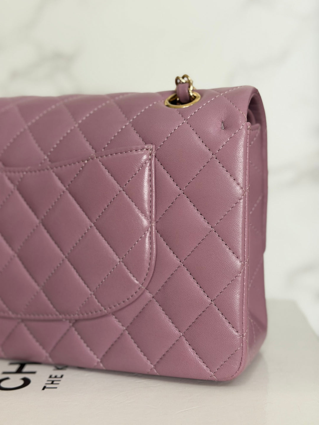 CHANEL series 21 Mauve Pink Purple Lambskin LGHW Medium ML Timeless Classic Double Flap Bag 2015