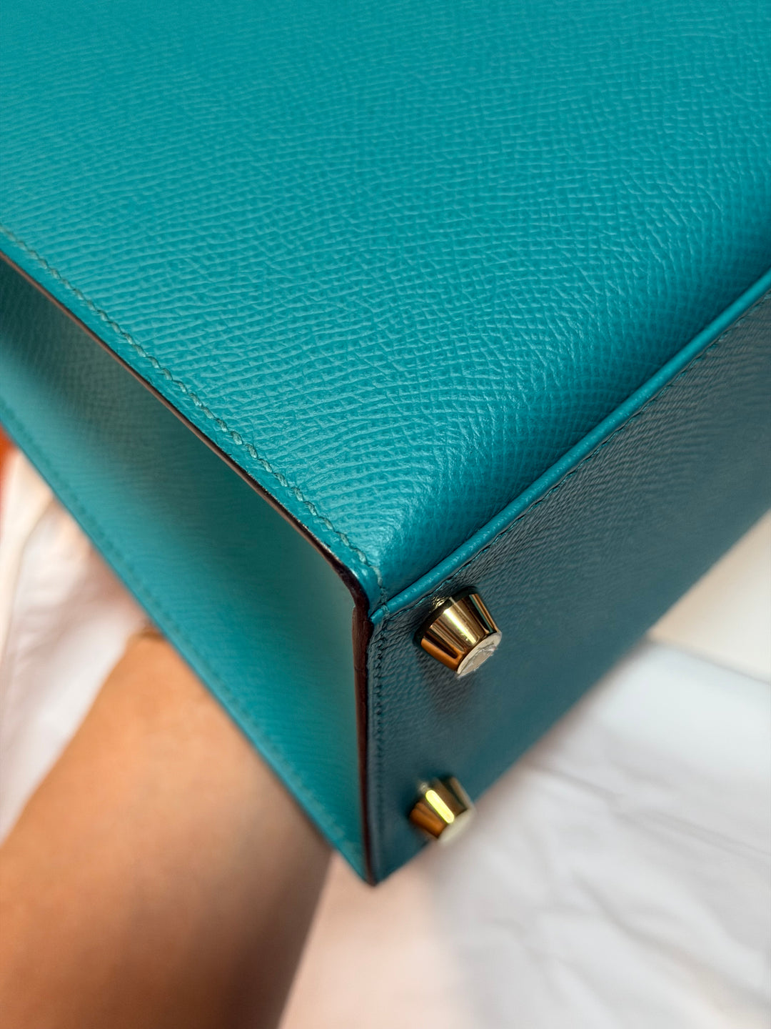 Hermes Kelly 28 Sellier Epsom Leather SO Bleu Paon GHW Stamp D 2019