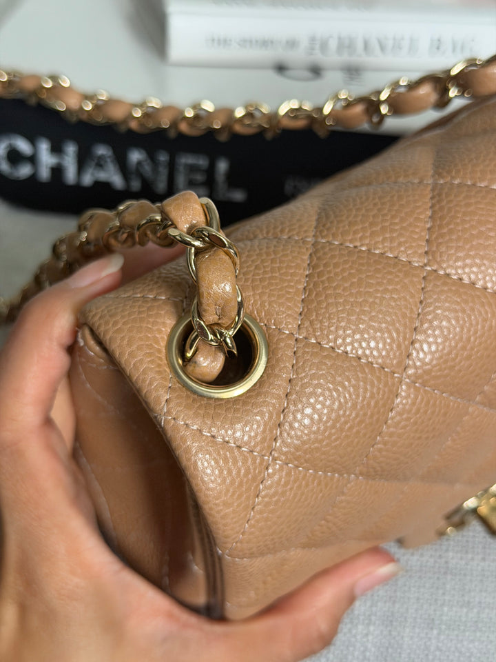 CHANEL 18S series 25 Dark Beige Caviar LGHW Square Mini Flap Bag 2018 Rare