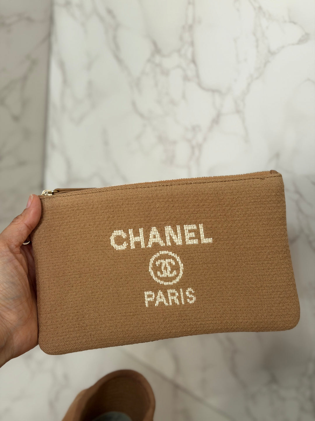 CHANEL 24P collection 2024 Beige Tweed Deauville Tote size Small with top handle LGHW and pouch