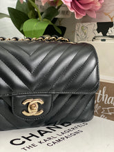 Load image into Gallery viewer, Chanel series 26 (2018) Black Lambskin Chevron LGHW Mini rectangular Flap Bag
