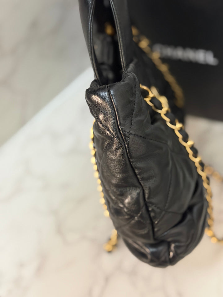 CHANEL 25K 2025 Black Leather Aged GHW BOW Bag size Medium