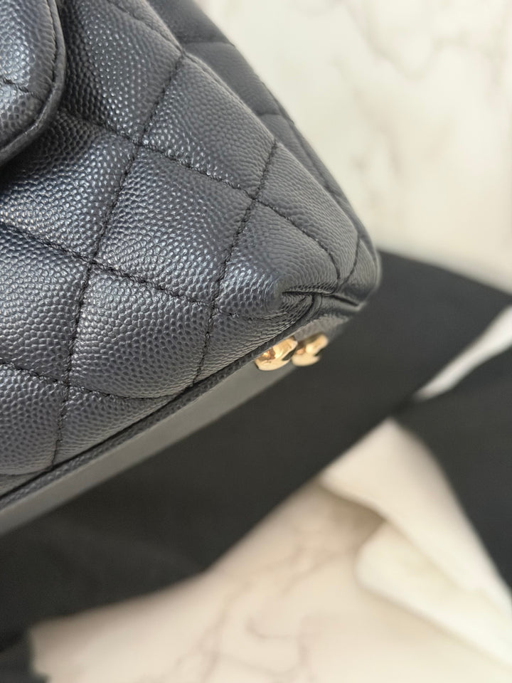 CHANEL series 30 2020 Navy Blue Caviar LGHW Small Coco Handle Flap Bag with Detachable Strap