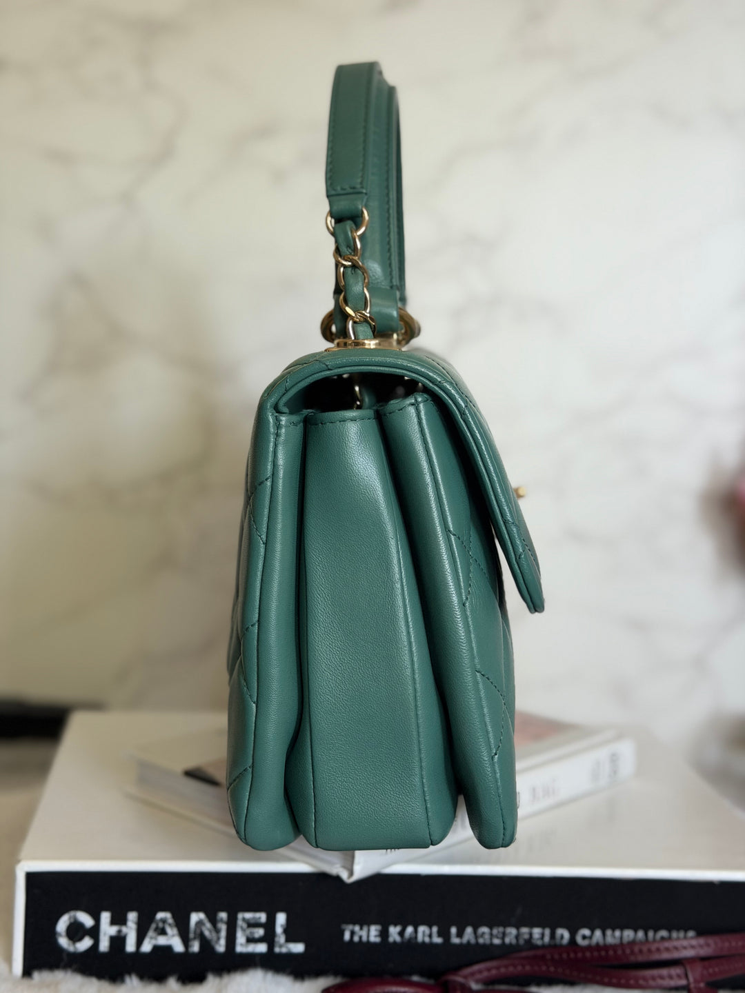 CHANEL series 26 Green Lambskin LGHW Small Trendy CC Top Handle Flap Bag 2018