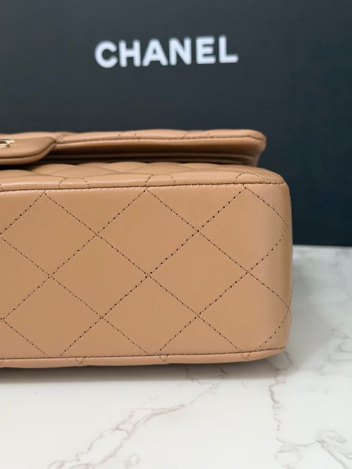 CHANEL 22K collection 2022 Dark Beige Lambskin LGHW Medium ML Timeless Classic Double Flap Bag