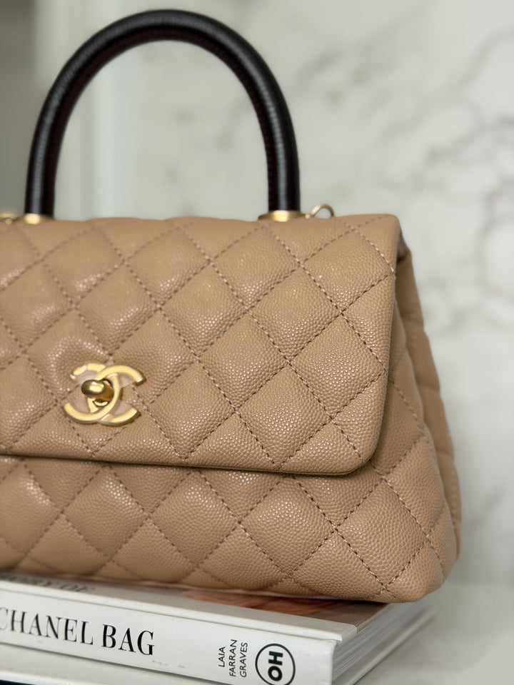 CHANEL series 29 Beige Caviar Aged GHW Deep burgundy Lizard Handle Coco Handle size Small 2019/2020