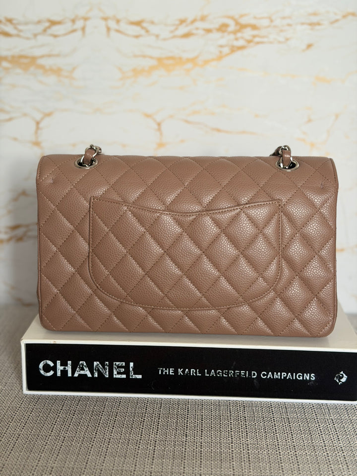 CHANEL series 13 Dark Beige Taupe Caviar SHW Medium ML Classic Double Flap Bag 2011