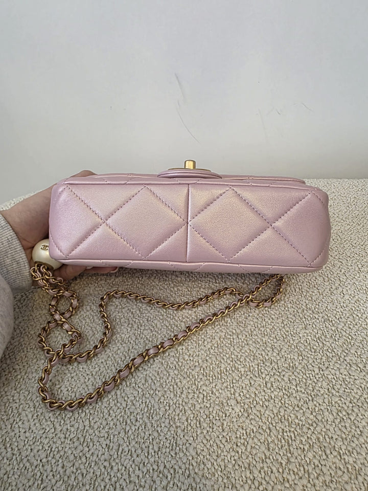 CHANEL 23S Adjustable Pearl Mini (8.25 inches) Rectangular Flap Bag with Pink Lambskin Aged GHW