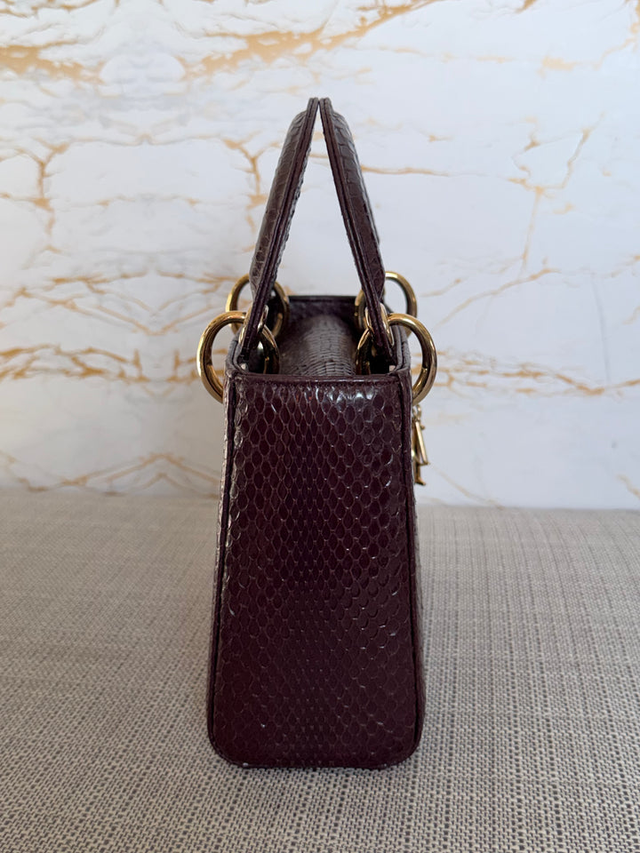 Dior Lady Dior MINI Burgundy Dark Red Python Leather 2018 LGHW