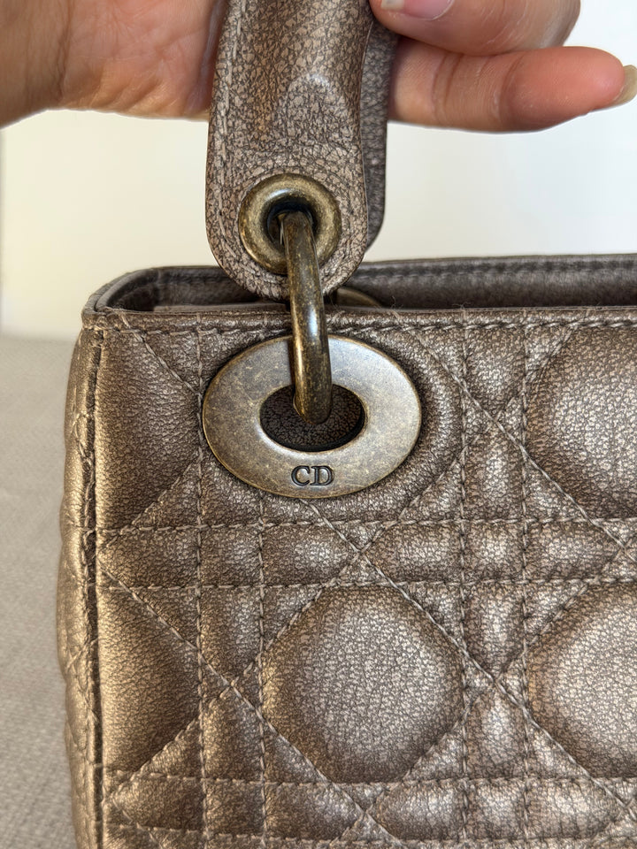 Dior Lady Dior Mini In Bronze Lambskin Bronze Hardware 2007