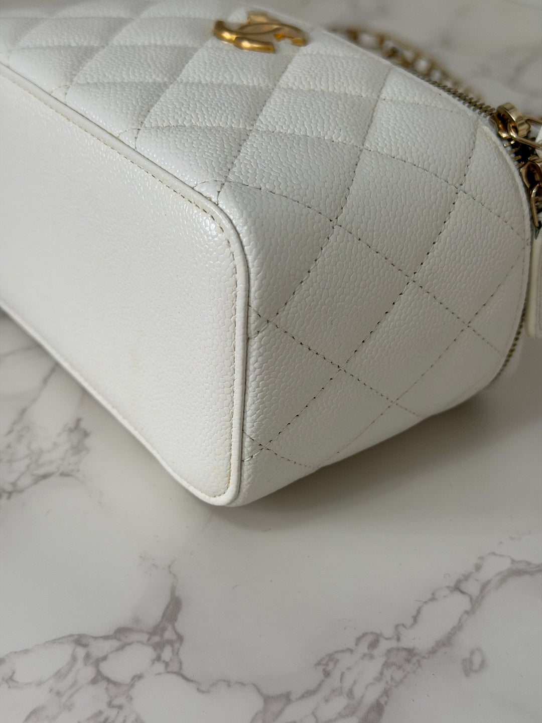 CHANEL 22S Collection 2022 Pick Me Up White Caviar Small Vanity Case with Metal Top Handle GHW