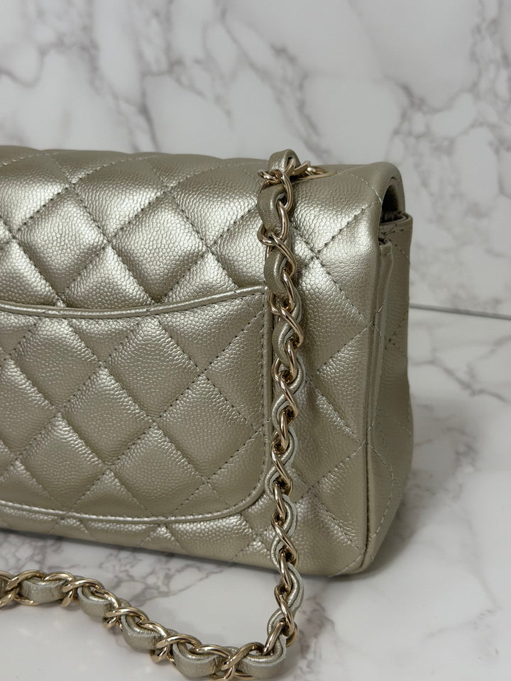 CHANEL series 23 Champagne Gold Caviar LGHW Mini Rectangular Flap Bag