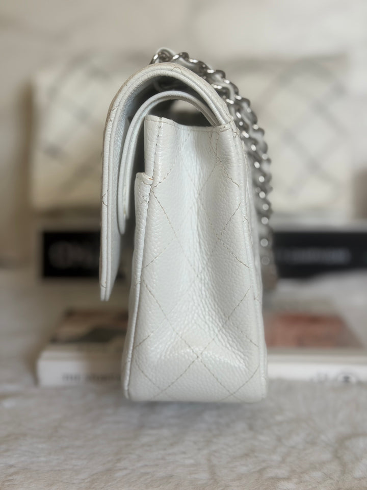 CHANEL series 12 Vintage White Caviar SHW Medium ML Timeless Classic Double Flap Bag 2009