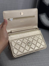 Load image into Gallery viewer, Chanel 21P 2021 Pre Spring/Summer Collection series 31 Iridescent Gold Lambskin Champagne GHW Classic Wallet on Chain (WOC)
