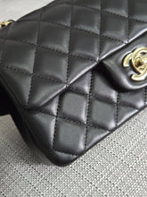 Load image into Gallery viewer, Chanel 2024 Black Lambskin Classic Mini Rectangular Flap Bag with Champagne GHW

