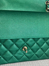 Load image into Gallery viewer, Chanel series 25 18S 2018 Spring/Summer Collection Pearly Emerald Green Caviar Champagne GHW Jumbo Timeless Classic Double Flap Bag
