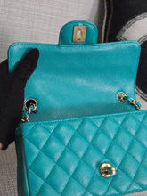Load image into Gallery viewer, Chanel series 23 17C 2016/2017 Cruise Collection Turquoise Caviar Champagne GHW Classic Mini Rectangular Flap Bag with Edge stitching
