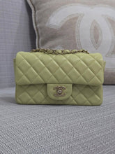 Load image into Gallery viewer, Chanel 23C 2022/2023 Cruise Collection Pastel Lime Green Lambskin Mini Rectangular Flap Bag with Champagne GHW
