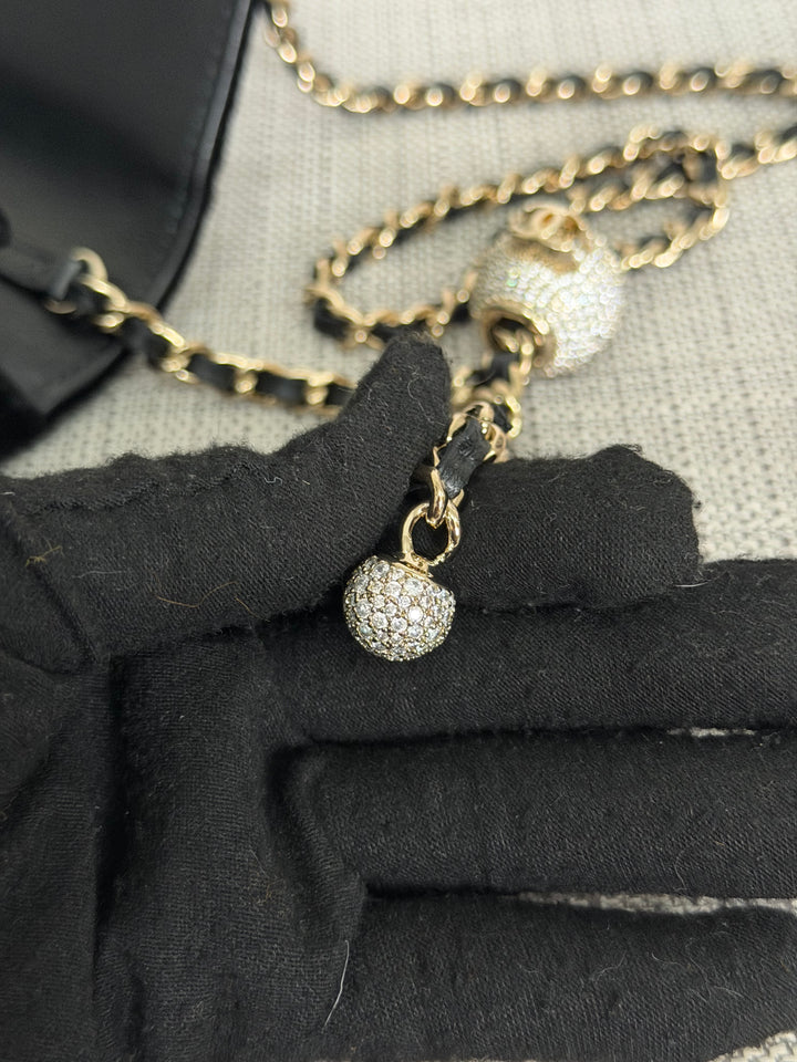 CHANEL 2025 Black Velvet Crystal Pearl Crush Adjustable Strap Wallet on Chain (WOC)