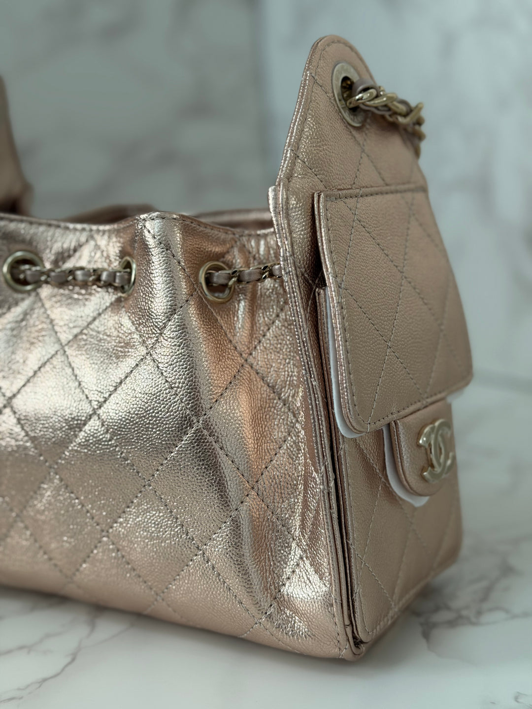 CHANEL 26C collection Mini 25 Hobo Bag in Rose Gold (Copper) Caviar Shiny GHW