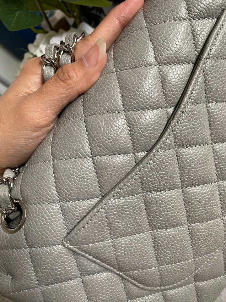 CHANEL series 19 Grey Caviar SHW Medium ML Double Flap Bag 14B collection 2014