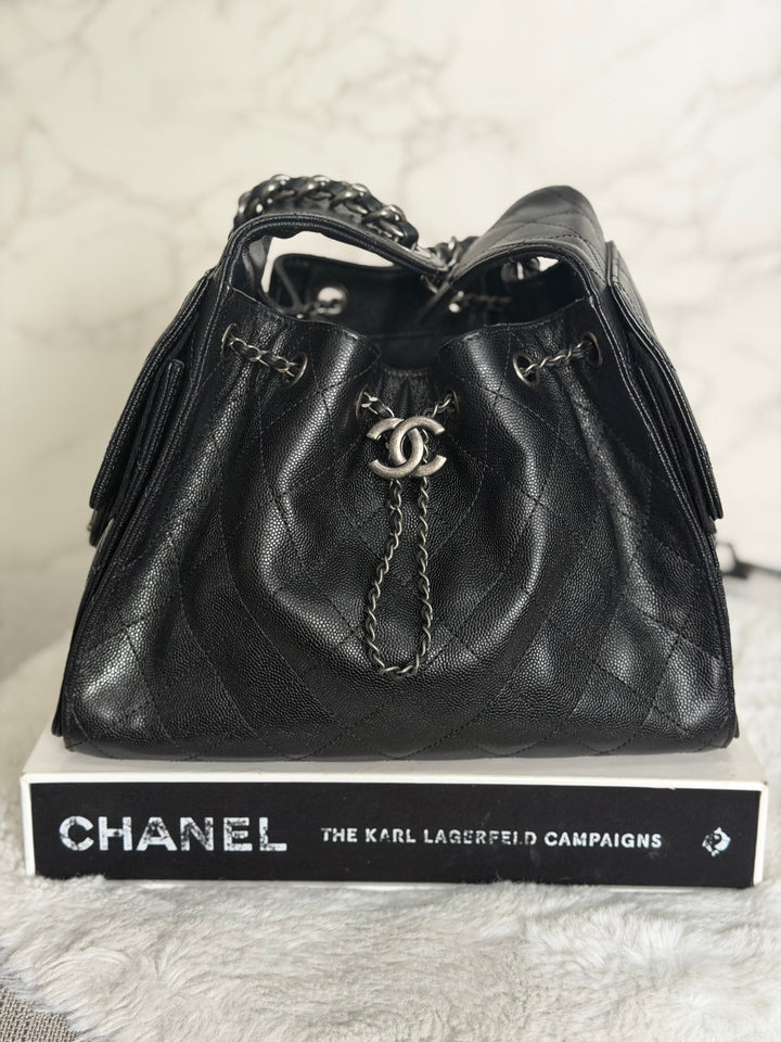 CHANEL 25 Hobo Bag Size SMALL in Black Caviar Ruthenium Hardware 2026