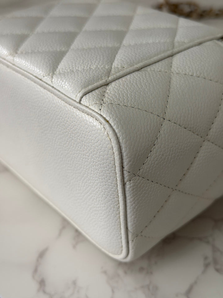 CHANEL 22S Collection 2022 Pick Me Up White Caviar Small Vanity Case with Metal Top Handle GHW
