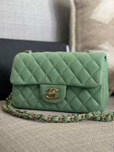 Load image into Gallery viewer, Chanel series 31 21C collection 2020/2021 Pastel Mint Green Lambskin Champagne GHW Mini Rectangular Flap Bag
