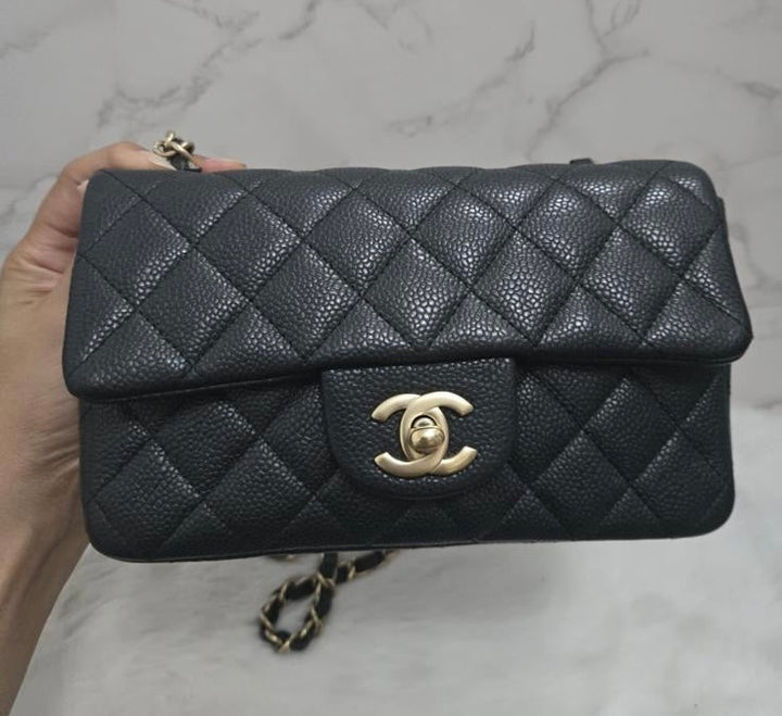 CHANEL series 20 Black Caviar Brushed GHW Mini rectangular Flap Bag