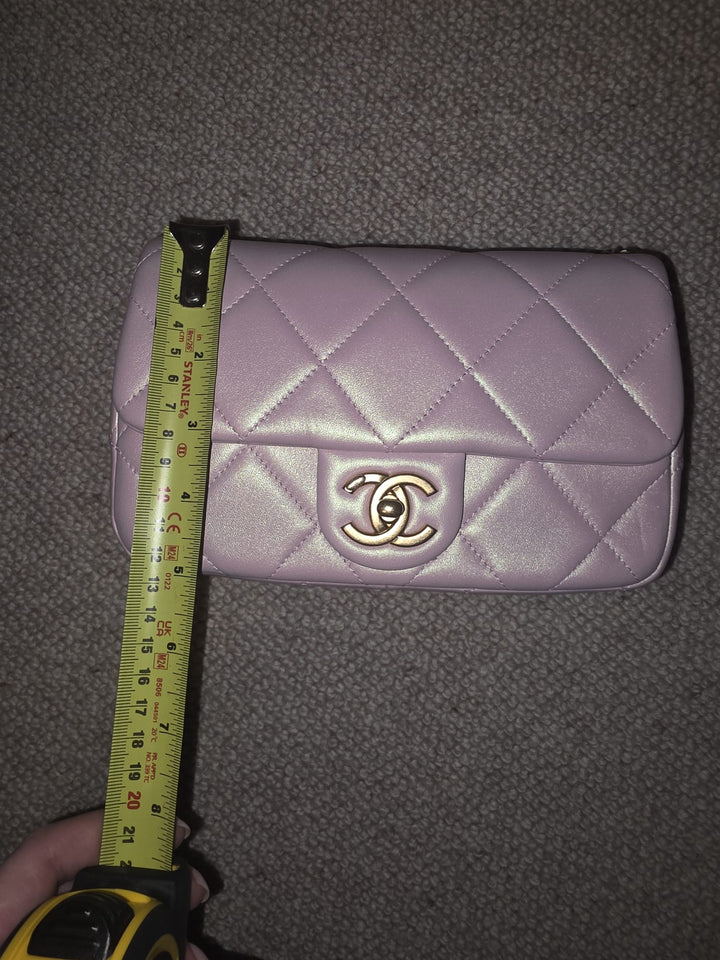 CHANEL 23S Adjustable Pearl Mini (8.25 inches) Rectangular Flap Bag with Pink Lambskin Aged GHW