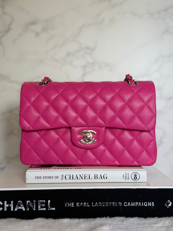 CHANEL 22P/K Hot Barbie Pink Caviar LGHW Small Timeless Classic Double Flap Bag 2022