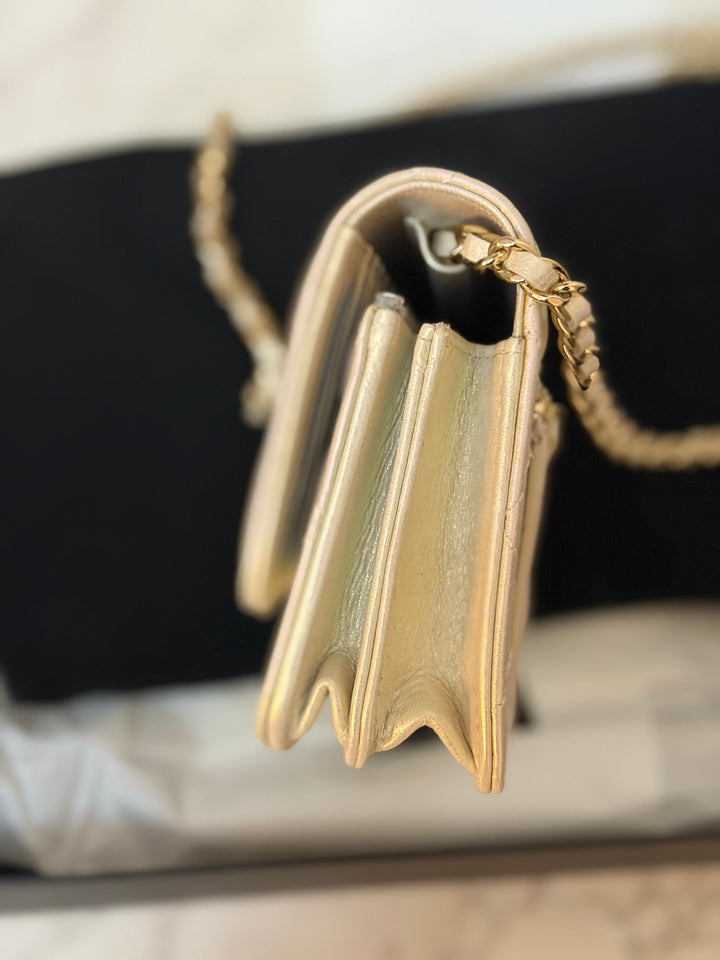 CHANEL series 31 20B Ivory Calf Skin LGHW Mini Wallet on Chain (WOC) 6 inches