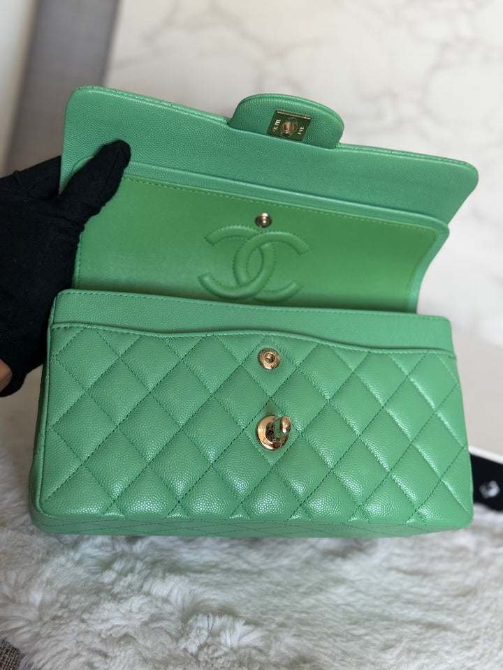 CHANEL 21P Avocado Green Caviar LGHW Small Timeless Classic Double Flap Bag 2021