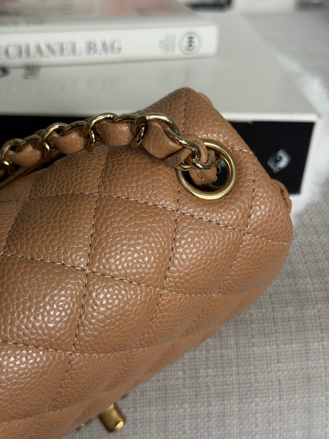 CHANEL 18S series 25 Dark Beige Caviar LGHW Square Mini Flap Bag 2018 Rare