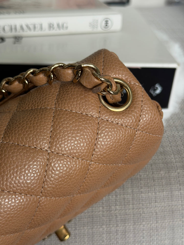CHANEL 18S series 25 Dark Beige Caviar LGHW Square Mini Flap Bag 2018 Rare