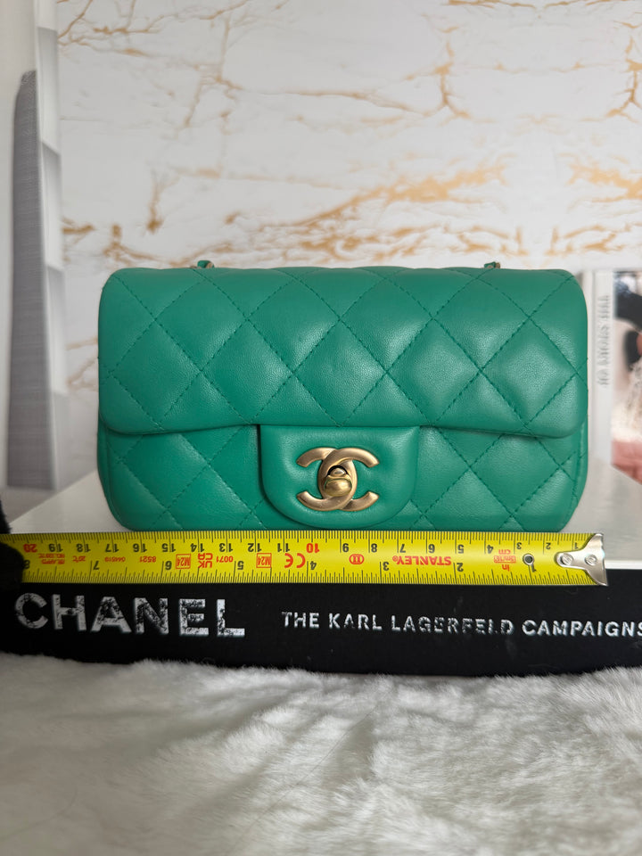 CHANEL series 21 Green Lambskin Brushed GHW Extra Mini Flap Bag 7.5 inches (discontinued line)