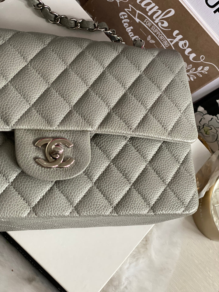 CHANEL series 19 Grey Caviar SHW Medium ML Double Flap Bag 14B collection 2014