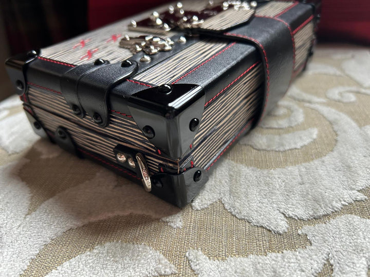 LOUIS VUITTON Red White and Black Leather Trunk Petite Malle with Silver Hardware 2015