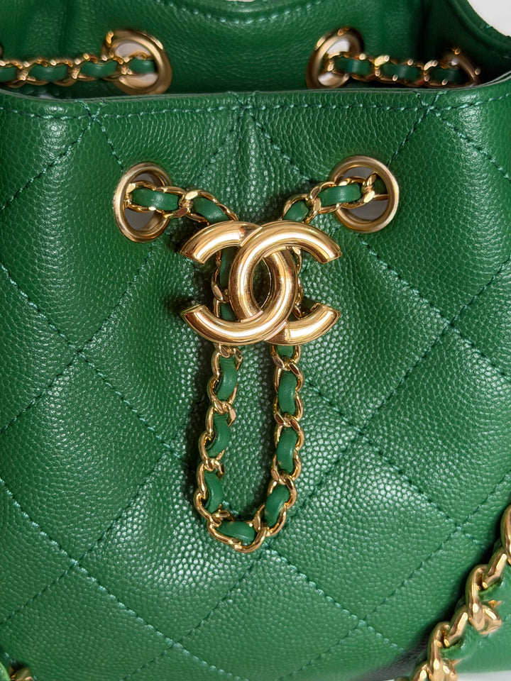CHANEL Métiers d’art 2026 26A Green Caviar Shiny GHW MINI 25 Hobo Bag