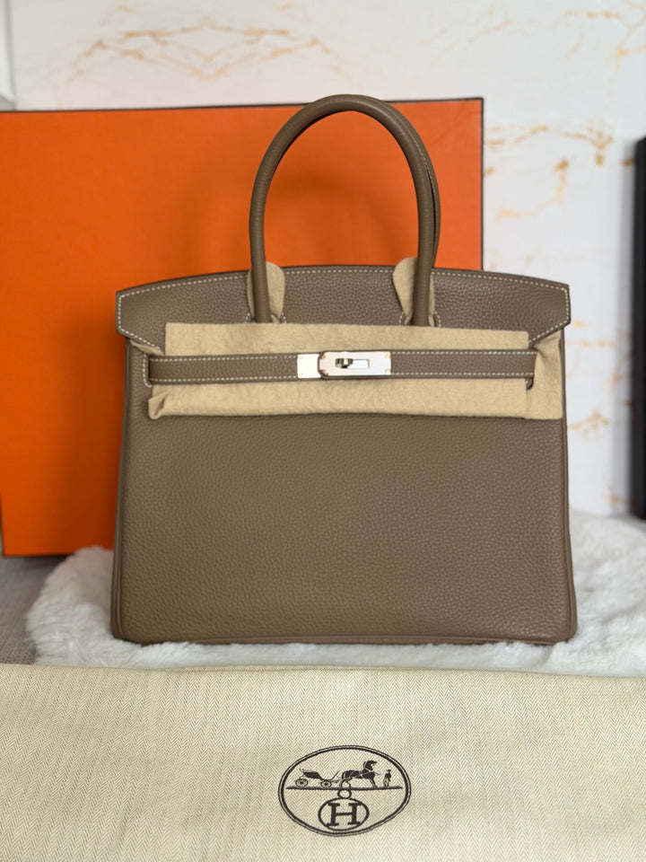 Hermès Etoupe Togo Leather PHW Birkin 30 Stamp A 2017