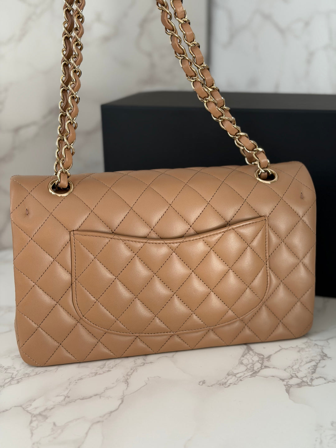 CHANEL 22K 2022 Dark Beige Lambskin LGHW Medium ML Timeless Classic Double Flap Bag