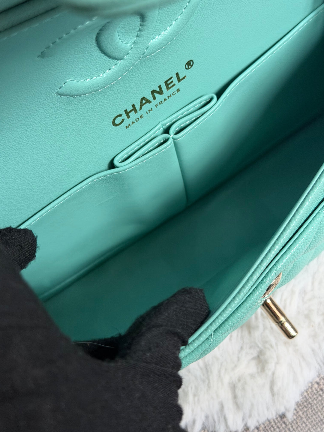 CHANEL 21S series 31 Tiffany Green/Blue Caviar LGHW Small Timeless Classic Double Flap Bag 2021 super rare