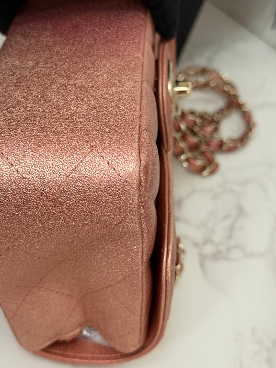 CHANEL 21S Ombré Rose Gold Metallic Copper Lambskin LGHW Mini Rectangular Flap Bag 2021