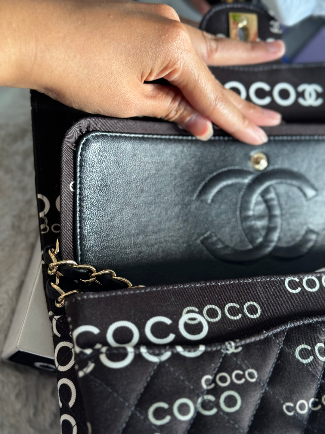 Chanel series 7 2002/2003 Black Canvas Quilted COCO Medium Classic Flap Light Gold Hardware