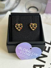 Load image into Gallery viewer, Chanel 21A Heart Multi coloured gems Gold tone earrings
