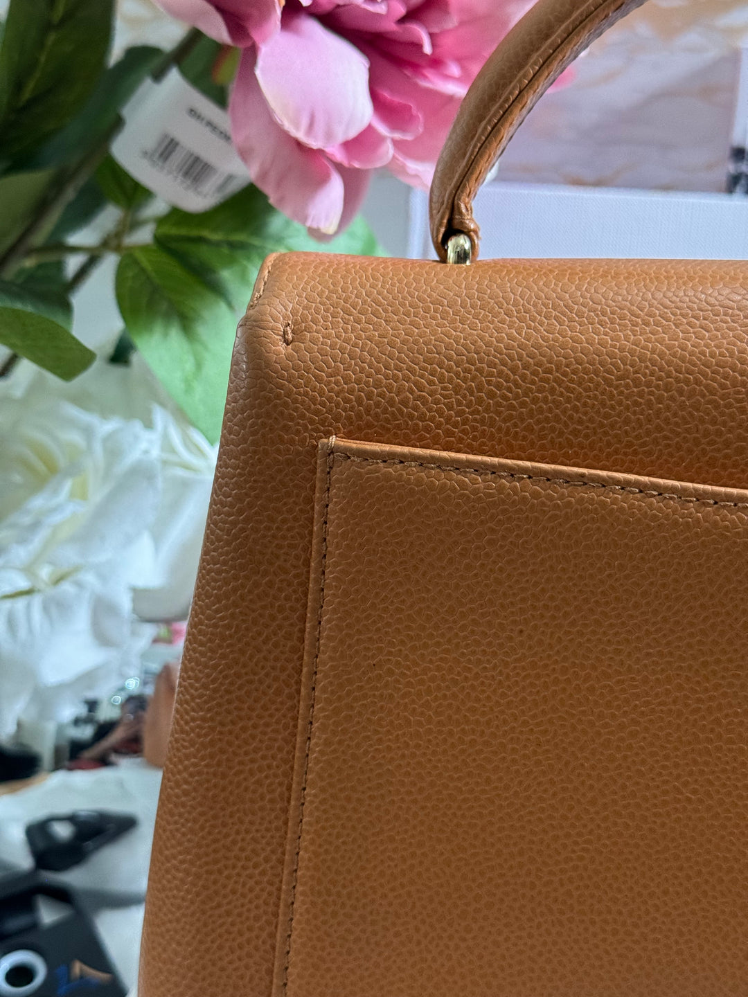 Chanel series 5 circa 1999 Kelly Top Handle Flap 24K GHW in Orange Caviar A12391