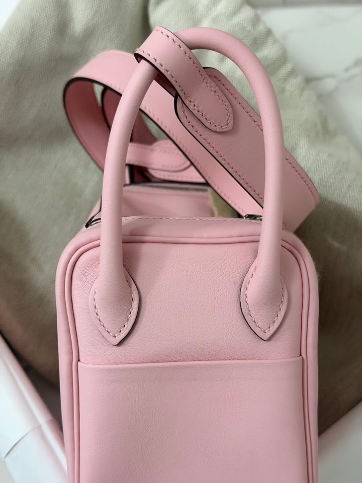 Hermes Mini Lindy Rose Sakura Swift leather PHW Stamp B 2024 *Rare combo*