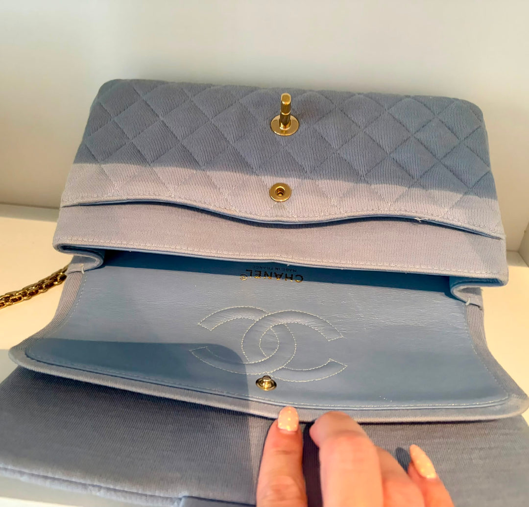 CHANEL Light Blue Jersey Reissue Flap Bag GHW